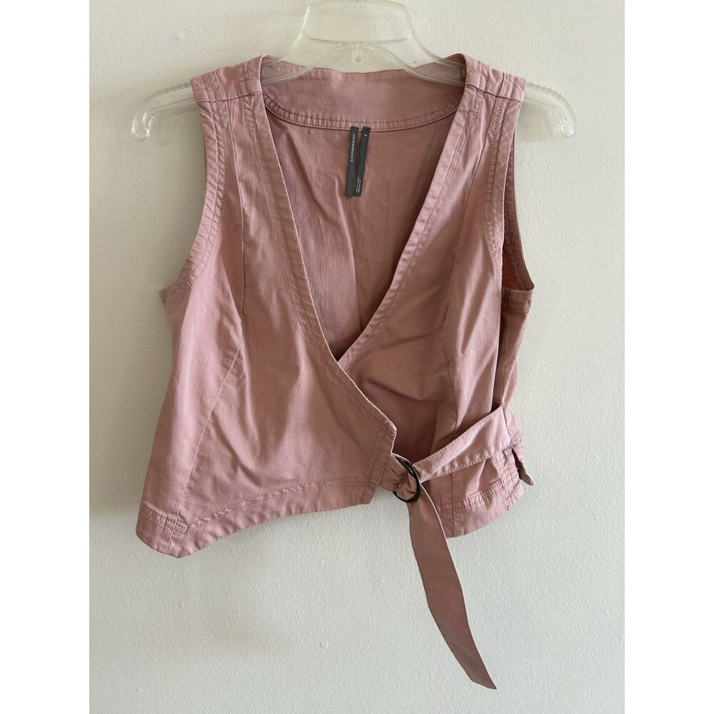 Anthropologie Wrap Vest Womens S Pink Linen Blend Belted Coastal Minimalist